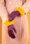 Powder Bettina Faux Suede Gloves, Damson & Mustard