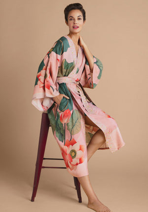 Powder Crane at Sunrise Kimono Gown, Petal