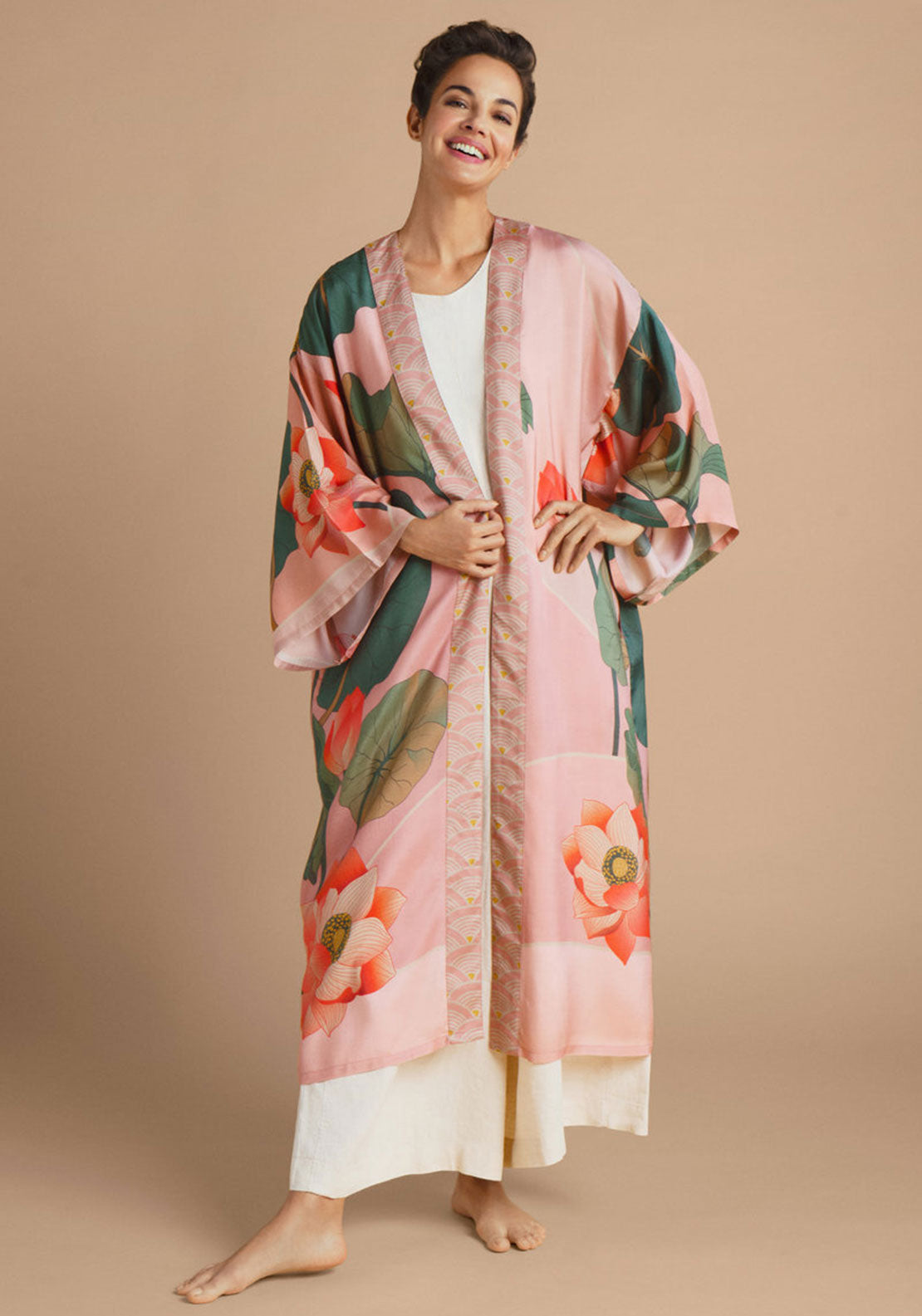 Powder Crane at Sunrise Kimono Gown, Petal
