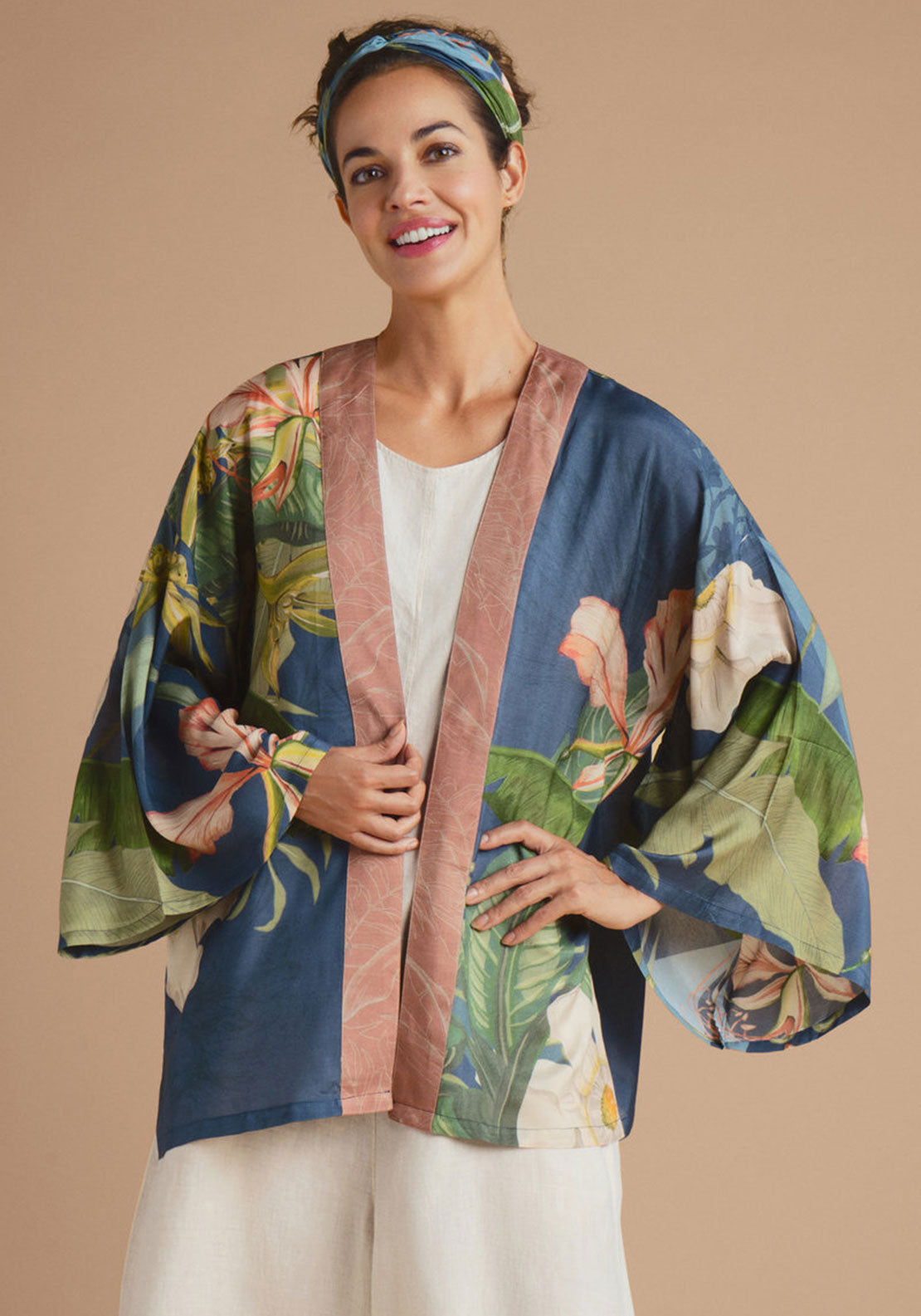 Powder Delicate Tropics Kimono Jacket, Indigo