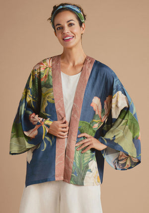 Powder Delicate Tropics Kimono Jacket, Indigo