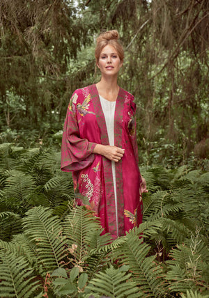 Powder Humming Bird Kimono Gown, Raspberry