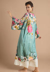 Powder Impressionist Floral Kimono Gown, Teal