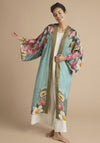 Powder Impressionist Floral Kimono Gown, Teal