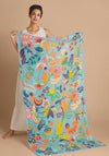 Powder Printed Scandinavian Floral and Fauna Scarf, Aqua