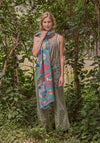 Powder Printed Scandinavian Floral and Fauna Scarf, Aqua