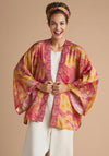 Powder Tropical Toile Kimono Jacket, Pineapple and Fuchsia