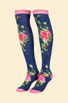 Powder Floral Vines Long Socks, Navy