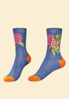 Powder Floral Tiger Ankle Socks, Indigo