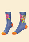 Powder Floral Tiger Ankle Socks, Indigo