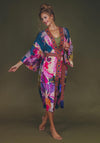 Powder Orchid Print Kimono Gown, Purple Multi