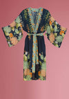 Powder Wisteria Kimono Gown, Green Multi