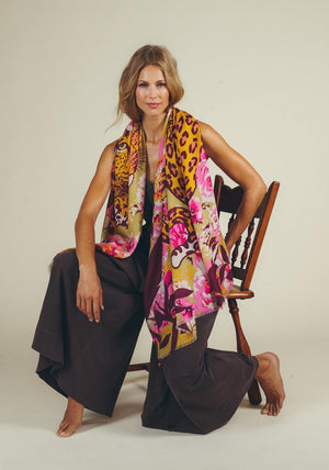 Powder Climbing Leopard Print Scarf, Pink Multi