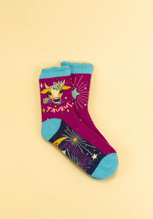 Powder Horoscope Taurus Ankle Socks, Purple