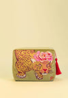 Powder Climbing Leopard Velvet Wash Bag, Lime