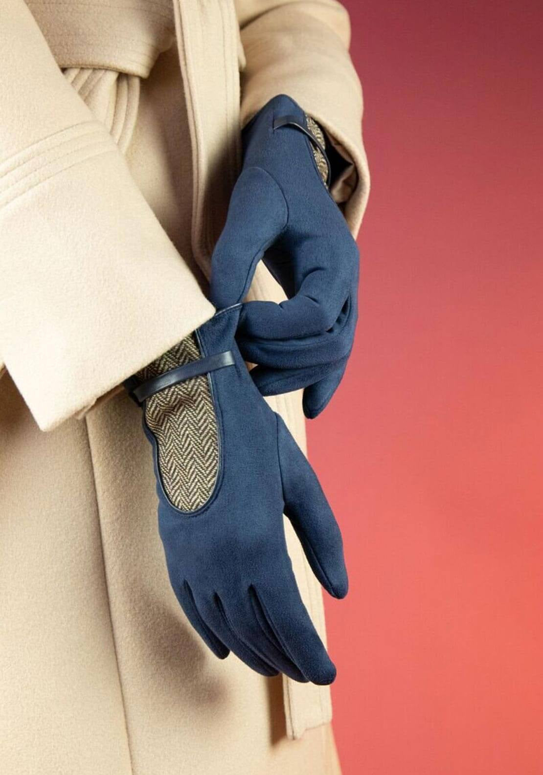 Powder Genevieve Faux Suede Gloves, Navy