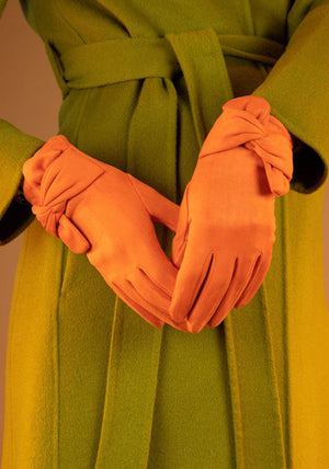 Powder Henrietta Faux Suede Gloves, Orange