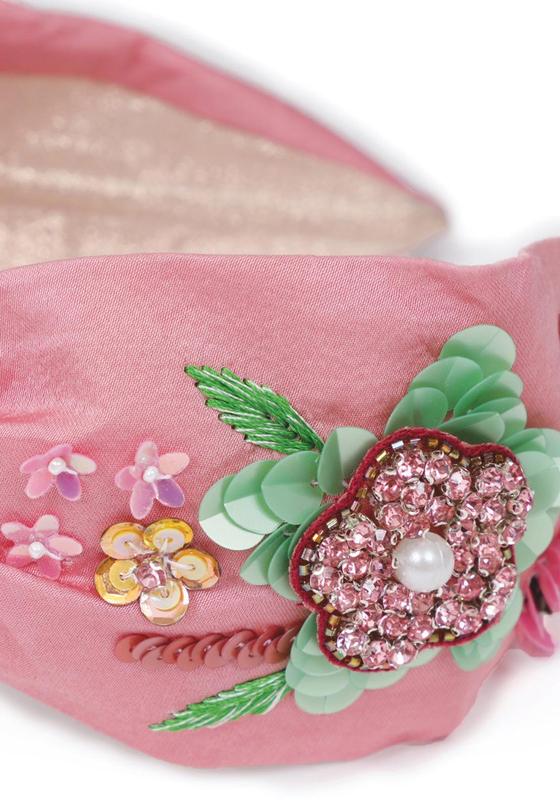 Powder Embroidered Floral Headband, Rose