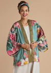 Powder Impressionist Floral Kimono Jacket, Teal