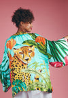 Powder Cheetah Print One Size Kimono Jacket, Olive