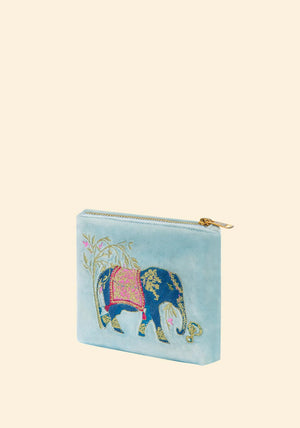Powder Velvet Mini Elephant Pouch, Cornflower