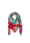 Powder Modern Floral Satin Square Scarf, Turquoise