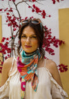 Powder Modern Floral Satin Square Scarf, Turquoise