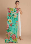 Powder Impressionist Floral Linen Scarf, Teal Multi