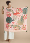 Powder 100% Silk Tassled Crane at Sunrise Scarf, Petal