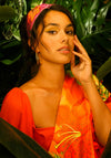 Powder Blooming Jungle Satin Neck Scarf, Tangerine