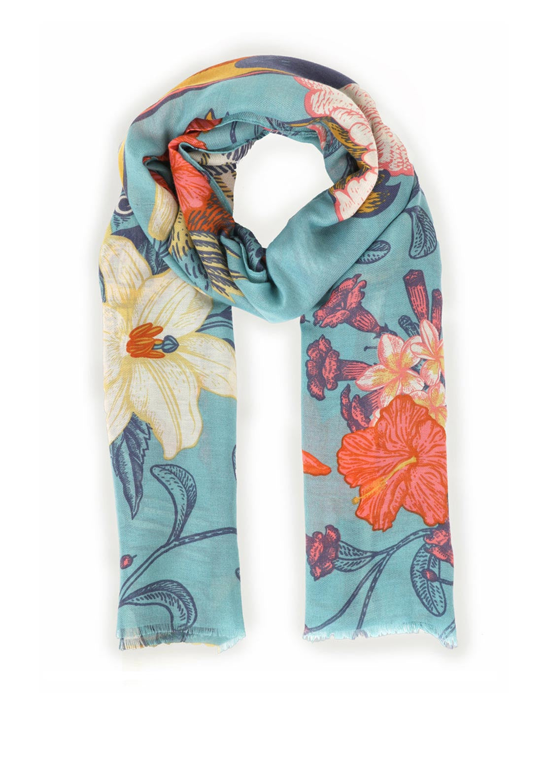 Powder Tropical Birds Print Scarf, Blue