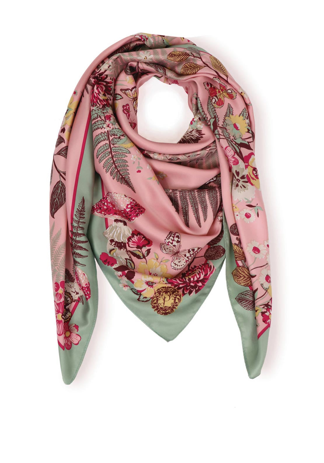 Powder Floral Hedgehog Satin Neck Scarf, Pink