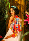 Powder Retro Meadow Satin Neck Scarf, Teal