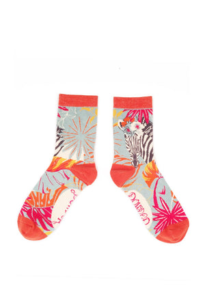 Powder Floral Zebra Ankle Sock, Teal
