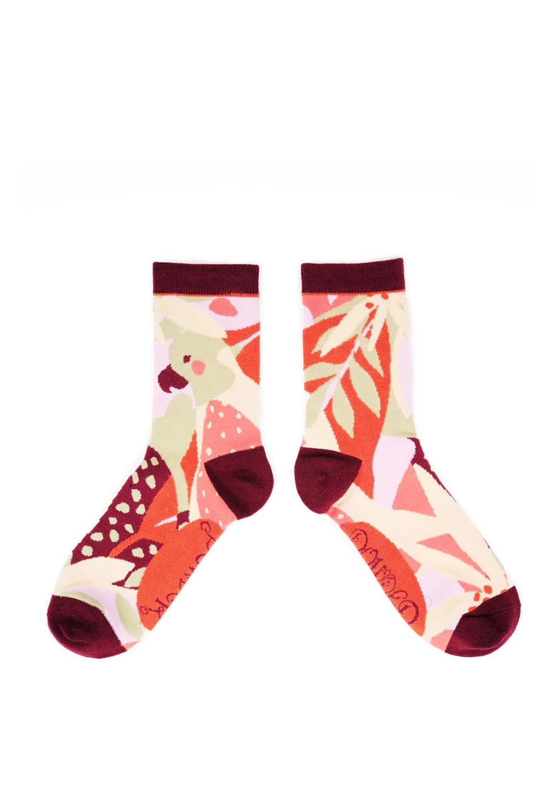 Powder Modern Parrot Ankle Sock, Orange