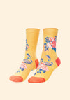 Powder Floral Vines Socks, Mustard