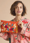 Powder Velvet Zip Pomegranate Pouch, Tangerine