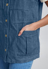Pulz Buttoned Casual Denim Waistcoat, Medium Blue