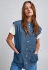 Pulz Buttoned Casual Denim Waistcoat, Medium Blue