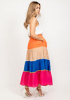 Pulz Sienna Colour Block Midi Skirt, Multi