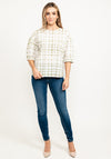 Pulz Sania Textured Check Blouse, Green & White