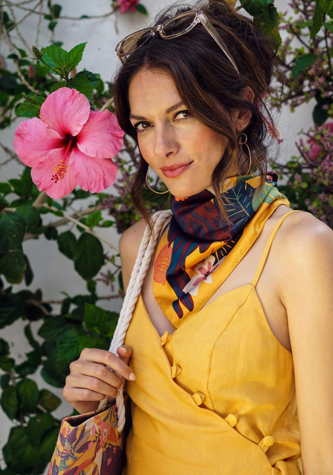 Powder Toucan Satin Neck Scarf, Mustard