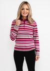 Rabe Striped Polo Neck Sweater, Fuchsia Multi