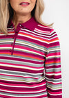 Rabe Striped Polo Neck Sweater, Fuchsia Multi