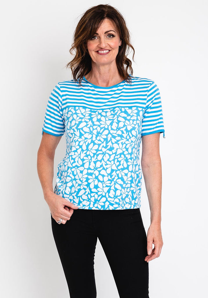 Rabe Stripe & Petal Print T-Shirt, Blue & White - McElhinneys | T-Shirts