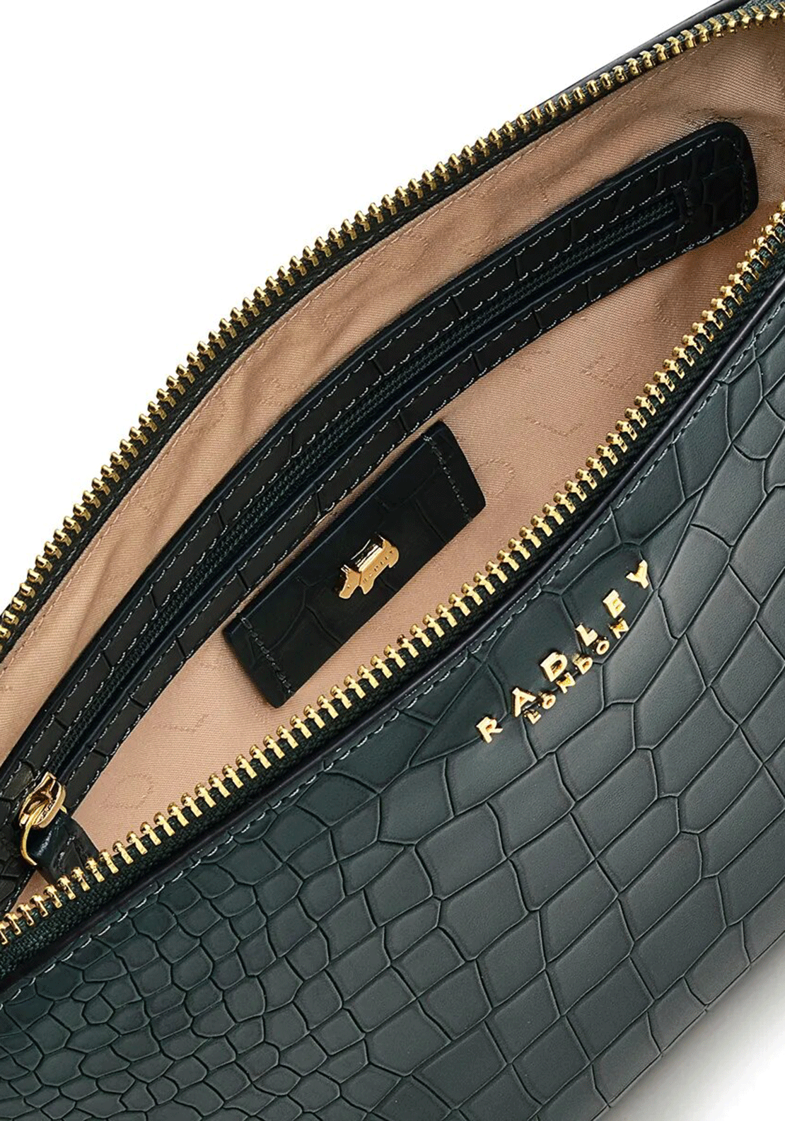 Radley Liverpool Street 2.0 Faux Croc Medium Zip-Top Cross Body Bag, Cedar Green