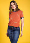 Rant & Rave Ivy Feather Embroidered Tee, Terracotta