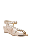 Redz Womens Wedged Pearl Embellished Sandals, Gold
