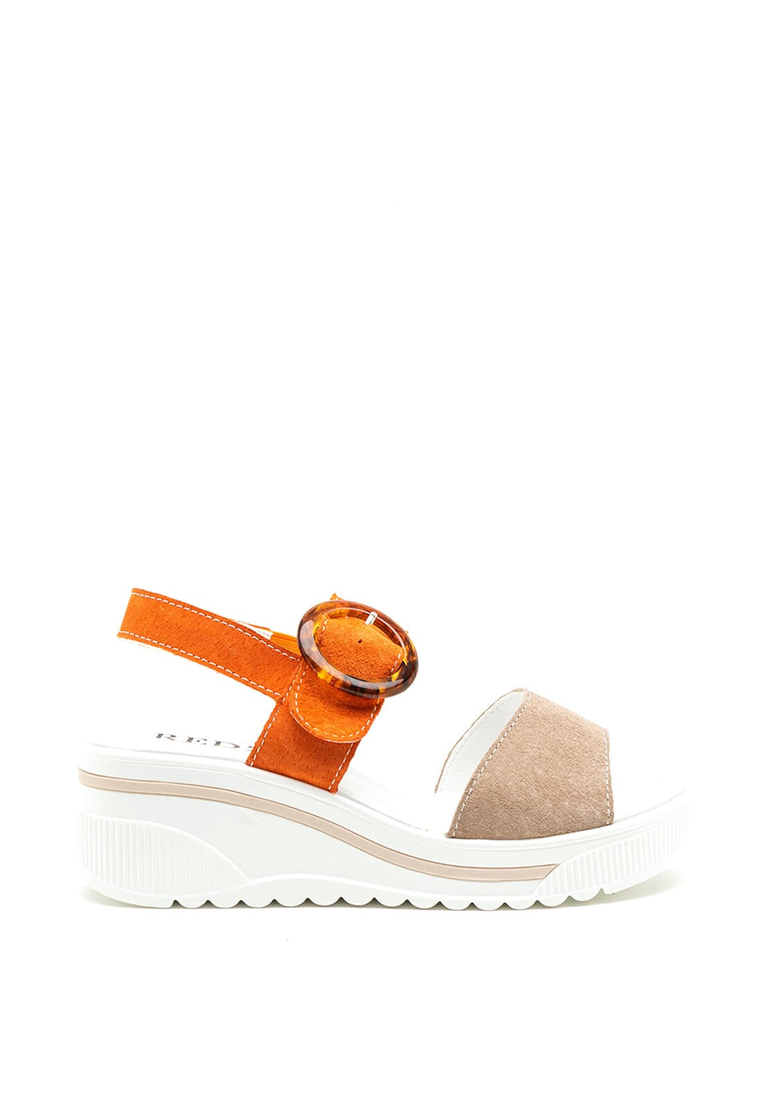 Redz Suede Buckle Strap Wedge Sandals, Orange