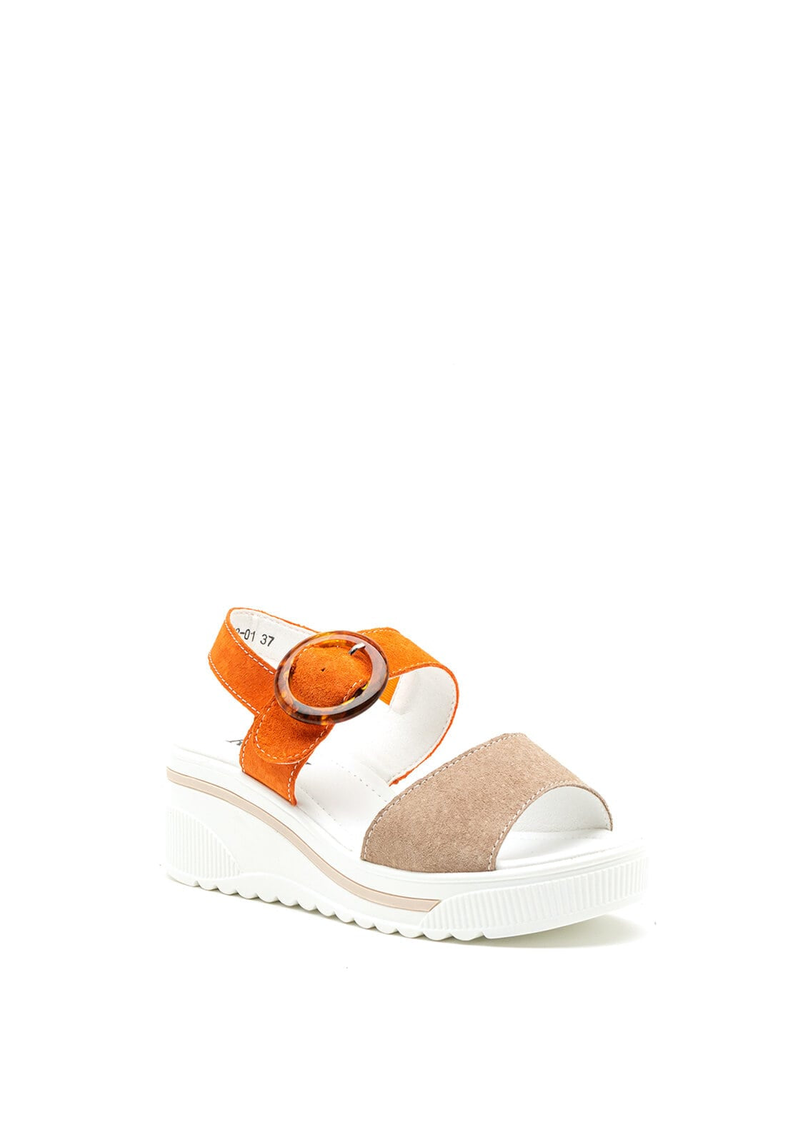 Redz Suede Buckle Strap Wedge Sandals, Orange